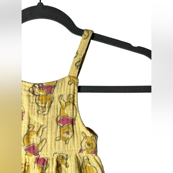 Disney Baby Winnie the Pooh Yellow Overalls Jumper 12M Muslin Cotton Romper - Picture 3 of 8